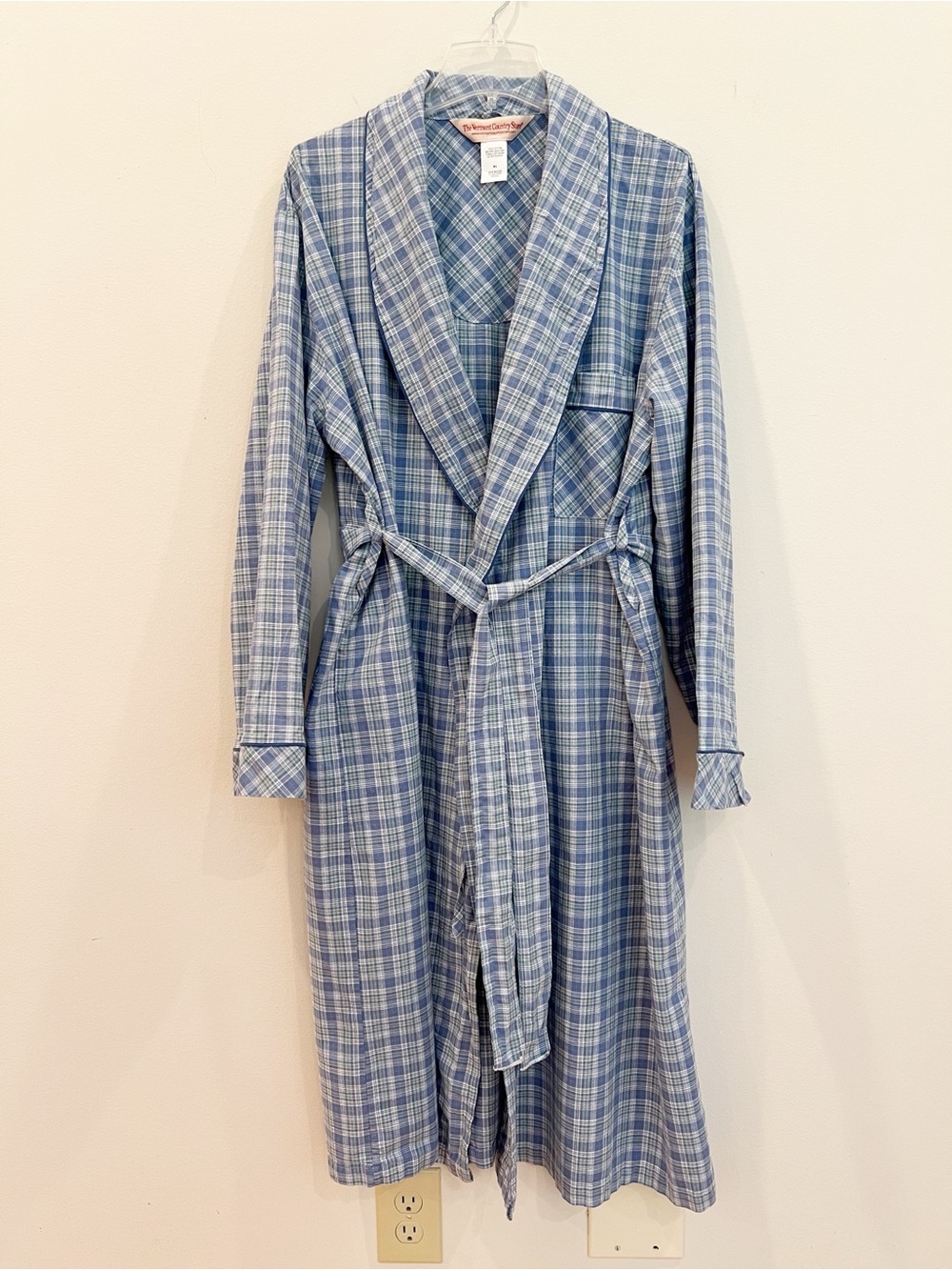 Vermont Country Store Robe Mens Extra Large Cotton Plaid Belted Made in USA